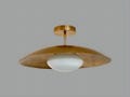 Mid Century Modern Brass Flush Mount Ceiling Light – Perforated Brass Dome with White Globe
