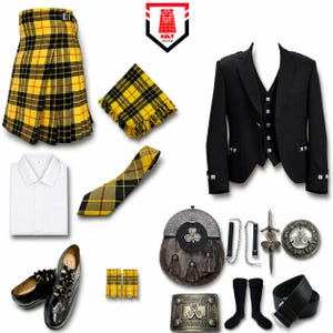 Chaqueta Argyle para hombre escocesa, sporran con trébol, conjunto completo de kilt tradicional de las Tierras Altas para bodas. Disponible en más de 50 colores de tartán.