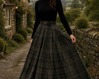 Tartan-Maxirock für Damen | Langer Rock mit schottischem Karomuster | Keltischer Rock mit hohem Bund | Handgefertigter Woll-Maxirock, erhältlich in über 50 Tartanmustern