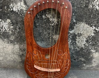 Handcrafted Rosewood Lyre Harp – 10 String Celtic Harp Instrument, Engraved Floral Design, Musical Gift With Free Bag and Tunning Key.