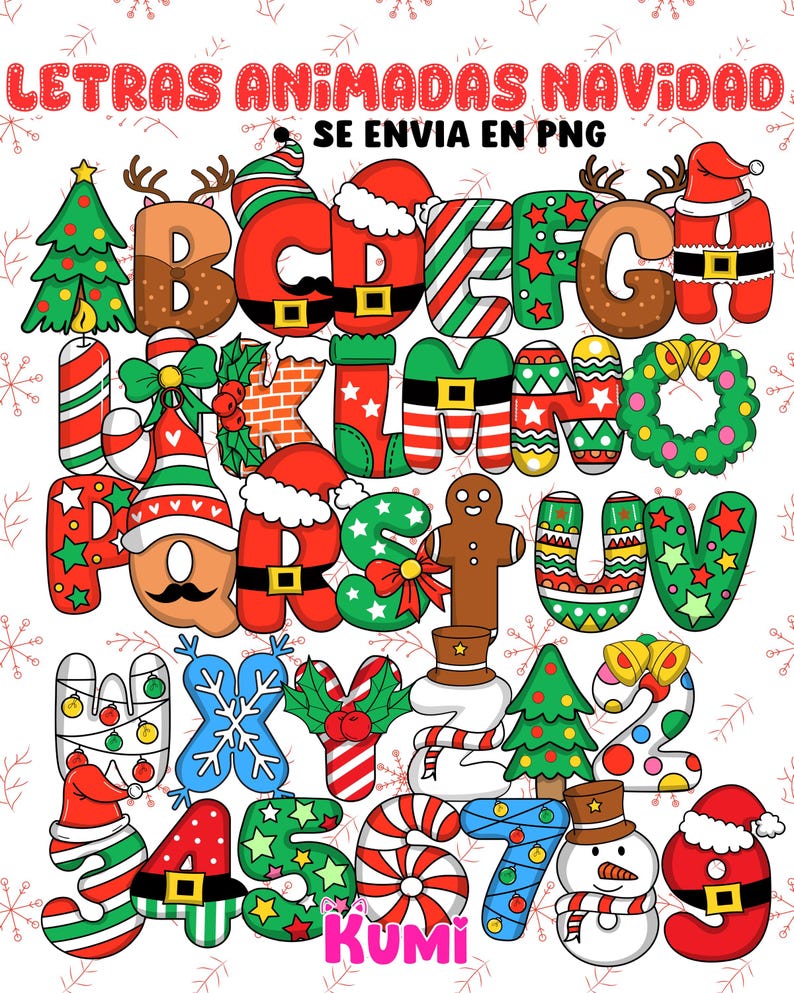 Letras navideñas con diseño | alfabeto con diseño navideño - Etsy México