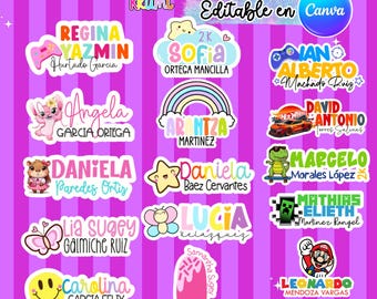 Editable school labels in Canva, character outline #2 | back to school