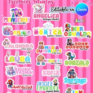 Etiquetas escolares silueta Kit #3 editable en canva  regreso a clases Kit #3 | School Labels |  Back to School Stickers