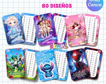 Tabelas de multiplicação editáveis no Canva | Arquivo para impressão