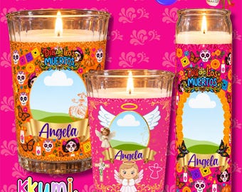 Day of the Dead Candle Labels | Editable Canvas Templates | Catrina Candle Labels | Printable Memorial Labels