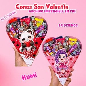Plantilla imprimible en pdf cono San Valentín no editable | ramo de dulces | 14 de febrero | Valentine's Day