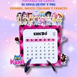 2026 K-pop Demon Hunters Calendar in Spanish, English, Italian, and French | The Warriors | Huntrix | Saja