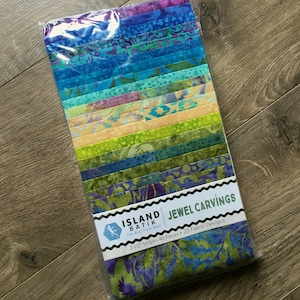 Island Batik Strip Pack, Jewel Carvings, Multicolored, 20 Fabrics and 40 Strips, Precuts