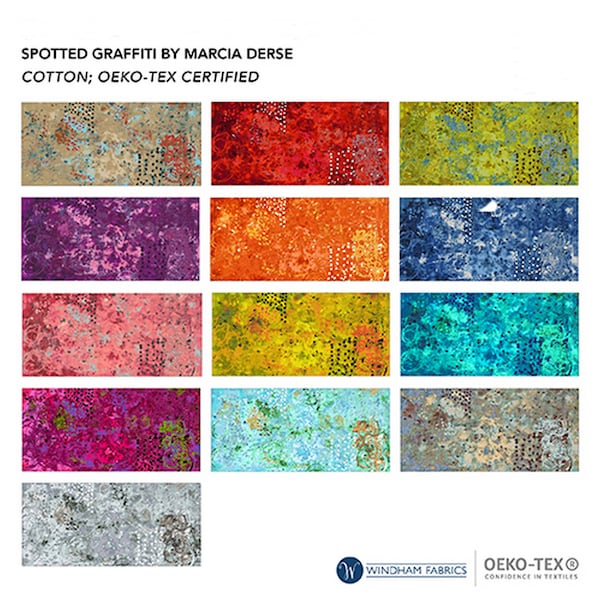 Marcia Derse, Spotted Graffiti, By The Half Yard, 13 Fabrics, Windham Fabric, Multicolored