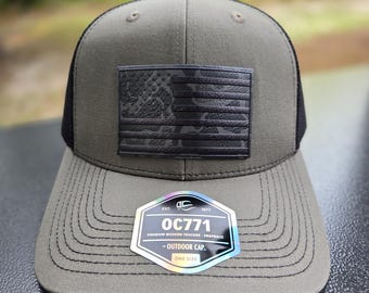 Black Camo American Flag Patch Hat: Patriotic Veteran Trucker Cap, Richardson Cap
