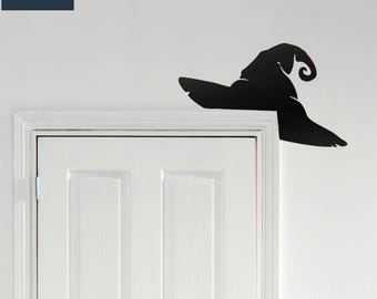 Decoración de puerta con sombrero de bruja para Halloween y Navidad, adorno de puerta con sombrero de bruja negro para Halloween, adornos de puerta para Halloween, decoración del hogar para Halloween