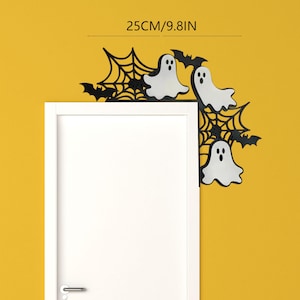 Letrero de esquina para puerta de Halloween, adorno de madera para puerta de Halloween, silueta de Halloween, adorno para puerta, adorno para puerta de Halloween, regalo de decoración de Halloween
