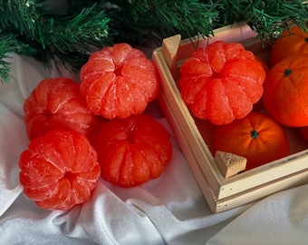 Jabón de mandarina para regalar: jabón artesanal de mandarina y pomelo, jabón decorativo para Navidad, ideal para rellenar calcetines navideños.