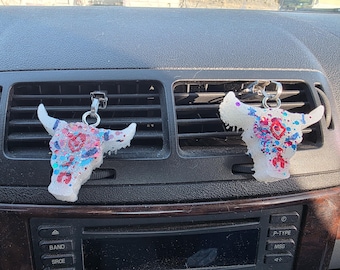 White with Red and Blue Glitter Bull Skull Freshie Set