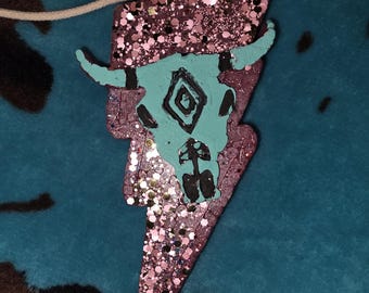 Pink Lightning Bolt with Glitter and Turquoise Bull Freshie