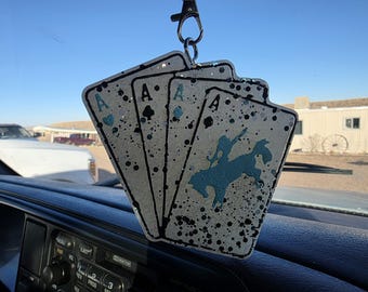 Blue and Black Glitter Ace Playing Cards Freshie