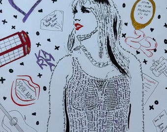 Taylor Swift Lyric Art Print, Music Poster, Swiftie Gift, Pop Star Wall Decor, Hand Drawn Typography Portrait, Album Inspired Art