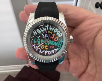 Orologio da uomo personalizzato dipinto a mano / Gioielli unisex personalizzati ed eleganti / Orologi in argento / Orologio da uomo alla moda / Arte / Orologio graffiti / Retro