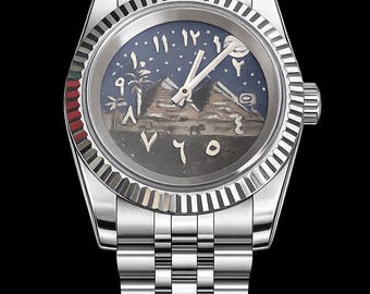 Hand Painted Custom Men’s Watch | Custom Unisex Stylish Jewelry| Silver Hand Built Watch | Arabic Night | Art Timepiece | Men’s Fashion