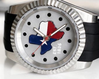 Handgeschilderd custom herenhorloge | Aangepaste, uniseks stijlvolle sieraden| Zilveren horloges | Mode-uurwerk voor heren | Texaanse decoratie | Texaanse kunst | VS