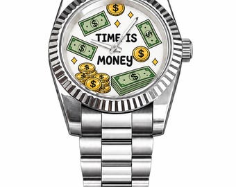 Hand Painted Custom Men’s Watch | Custom Unisex Stylish Jewelry| Silver Watches | Money Theme | Men Style | Funny Painting | Clock Jewelry