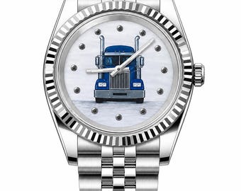 Reloj de hombre personalizado pintado a mano / Joyería unisex elegante personalizada / Relojes de plata / Joyería para camioneros / Ropa para camioneros / Ropa americana