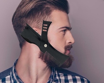 Beard Shaping Tool | Adjustable Beard And Mustache Cutting tool | Movable Handle for All Beard Types + Comb | Beard Styling Template