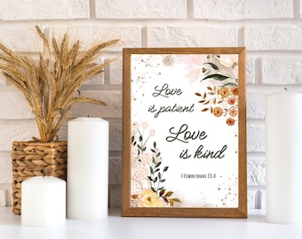 1 Corintios 13:4 (Imprimible), El amor es paciente, Arte mural cristiano (Descarga digital)