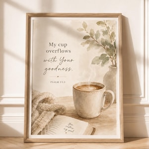 Décoration imprimable chrétienne pour coin café | Affiche murale Psaume 23 | Impression aquarelle neutre pour la cuisine