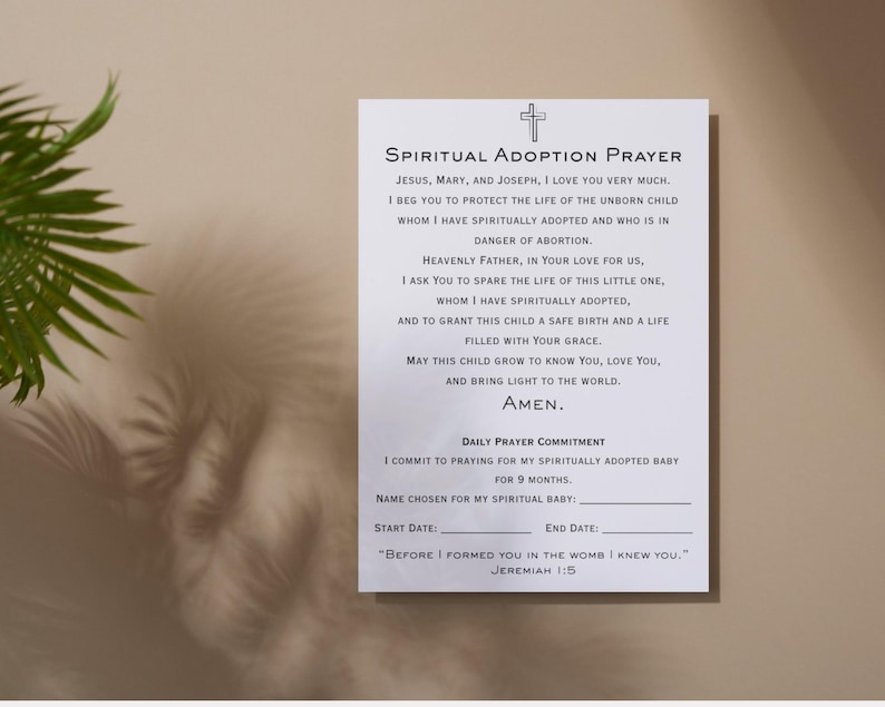 Spiritual Rescue Spiritual Adoption Prayer Cards: English & Spanish Catholic Pro-life ...