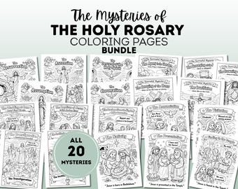 Páginas para colorear del Rosario Católico para niños / Paquete de los 20 Misterios / Gozoso, Doloroso, Glorioso, Luminoso