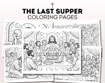 Dibujos para colorear de la Última Cena para niños / Actividad cristiana de Pascua / Páginas para colorear de la Biblia