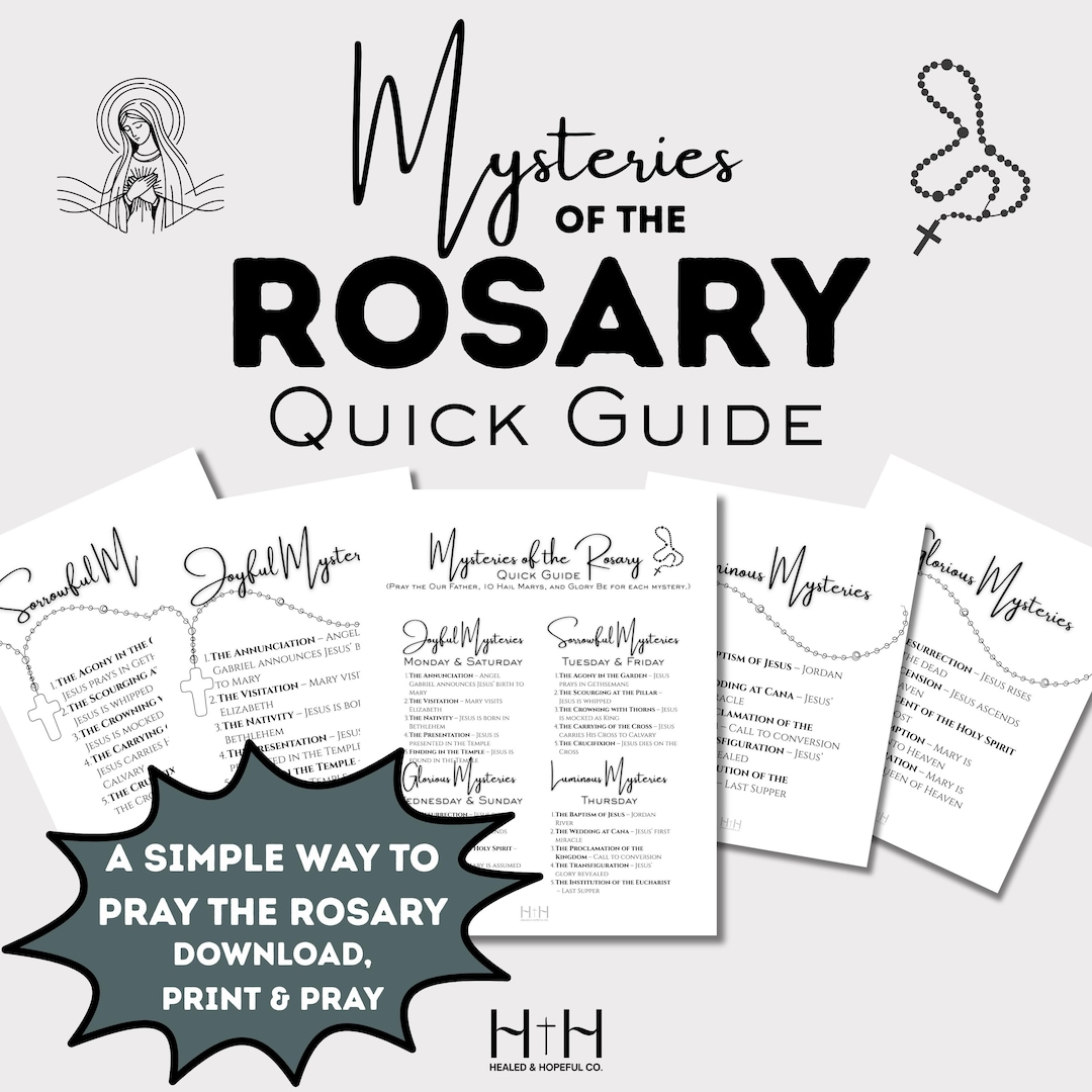 Mysteries of the Rosary Guide - Catholic Prayer Card (printable) - Etsy