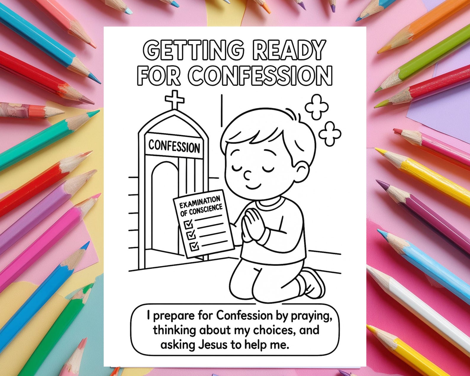 First Confession Pattern Catholic Confession Coloring Pages | Reconciliation Prep (PDF Pattern ...