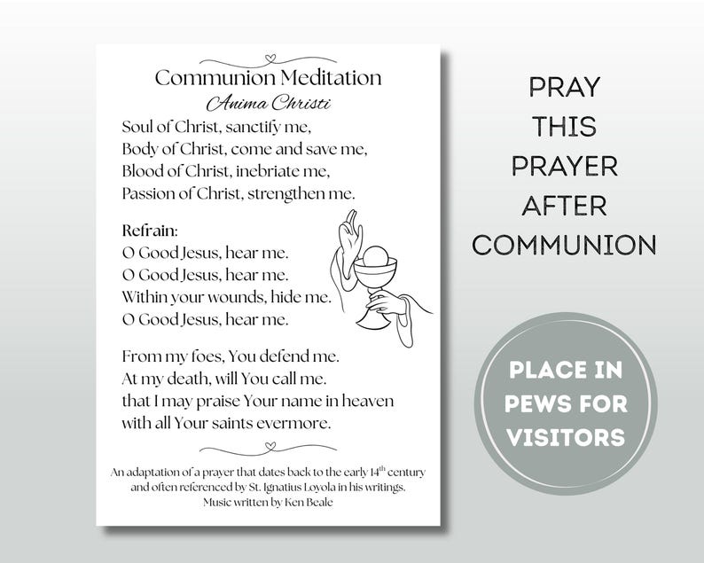 Catholic Communion Meditation Printable | Anima Christi Prayer | Post ...