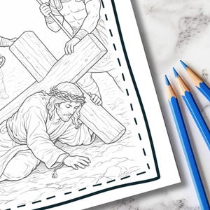 Páginas para colorear del Vía Crucis para niños / Actividad de Cuaresma Católica / Hojas para colorear religiosas imprimibles imagen 7