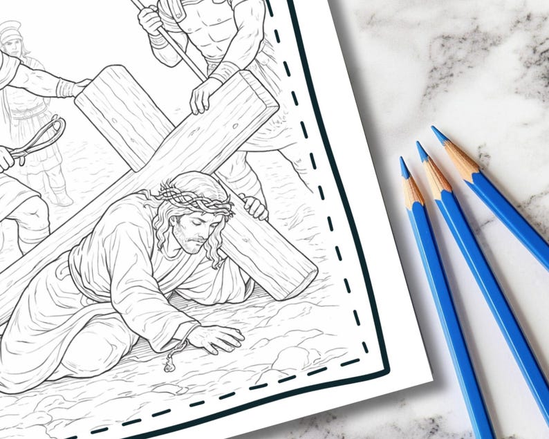 Páginas para colorear del Vía Crucis para niños / Actividad de Cuaresma Católica / Hojas para colorear religiosas imprimibles imagen 7