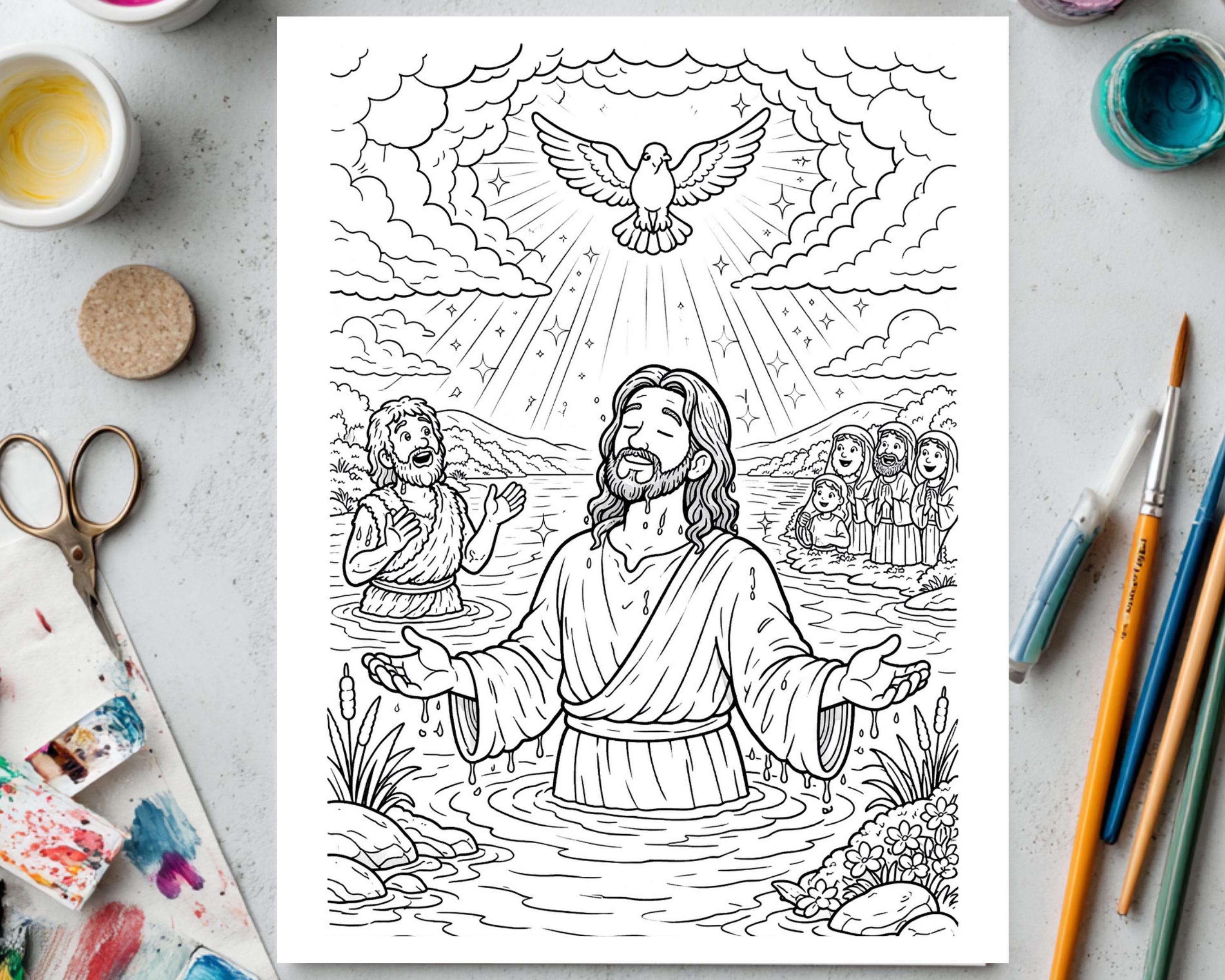 Baptism of Jesus Coloring Pages for Kids | Bible Story Activity ...