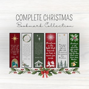 Può includere: Una collezione di segnalibri a tema natalizio con citazioni e immagini religiose. Ogni segnalibro presenta un design diverso, tra cui stelle, ghirlande e scene della Natività, con testo come "Il Natale è la luce che ci ricorda che la speranza non è mai lontana."