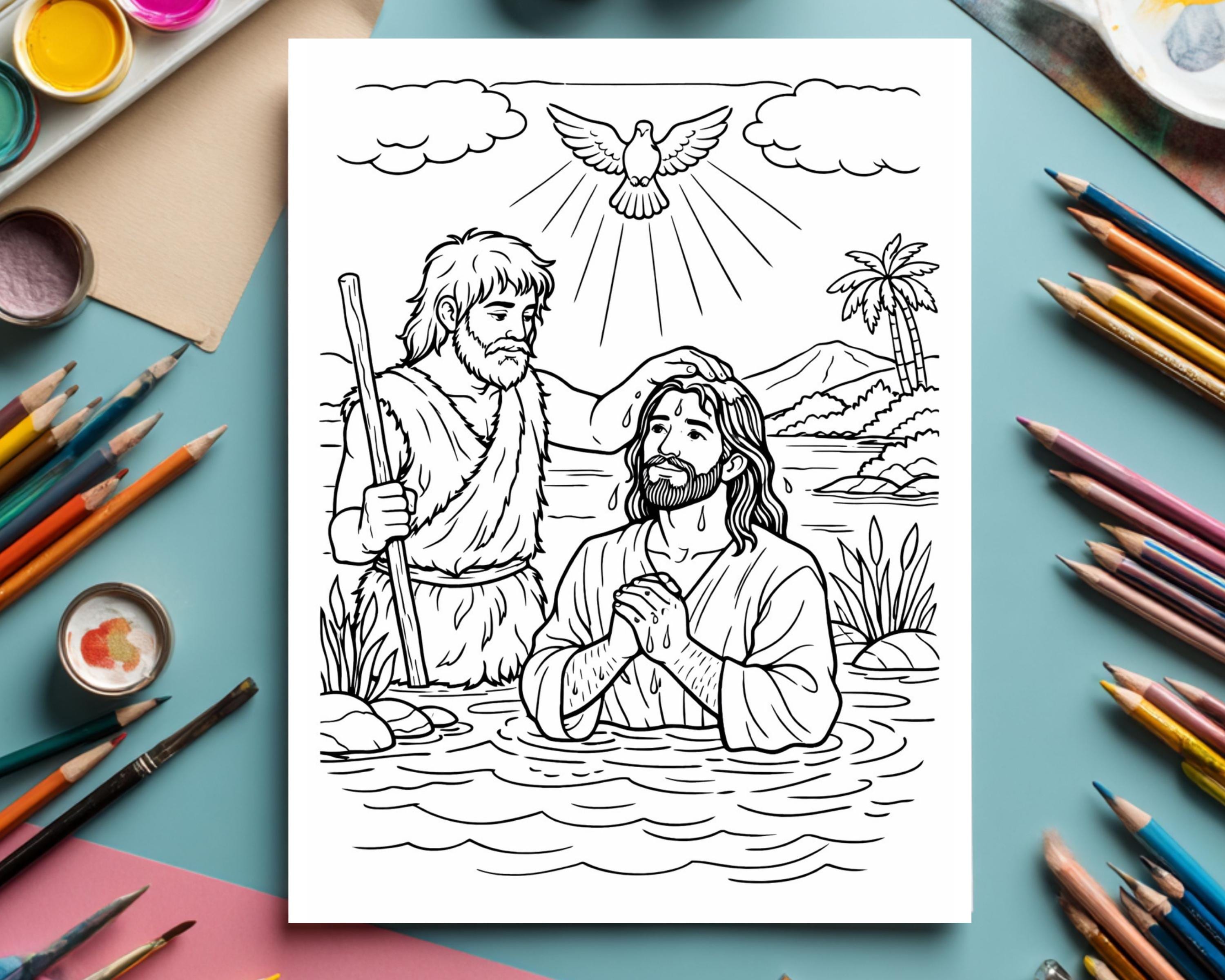Baptism of Jesus Coloring Pages for Kids | Bible Story Activity ...