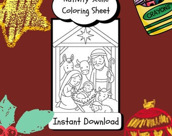 Nativity Scene Coloring Page | Christmas Bible Activity for Kids | Christian Holiday Printable | Instant Download