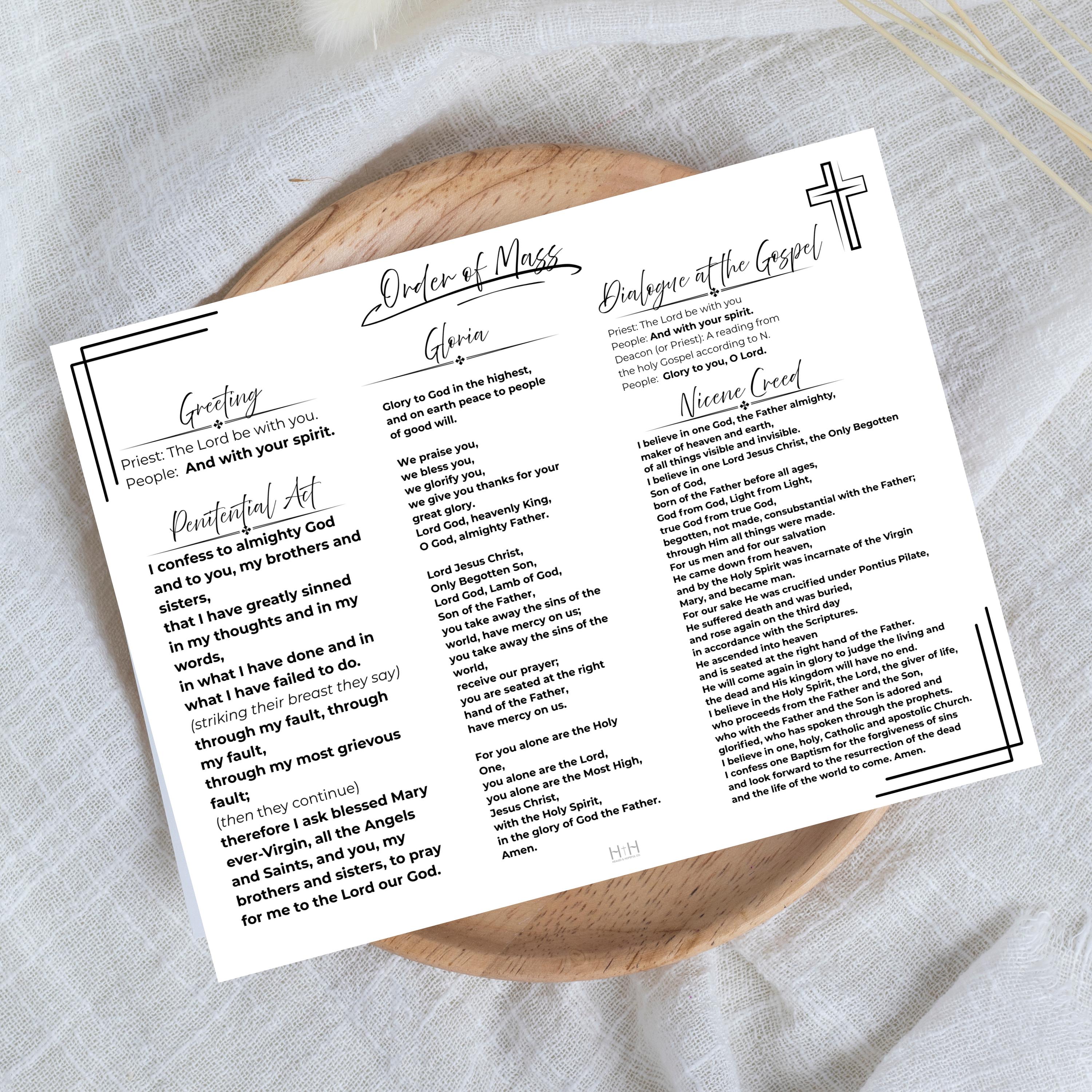 Catholic Mass Guide and Common Catholic Prayers Printable Bundle ...