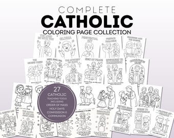 Catholic Coloring Page Bundle | Holy Days, Mass, Confession, Communion (Printable Worksheets)