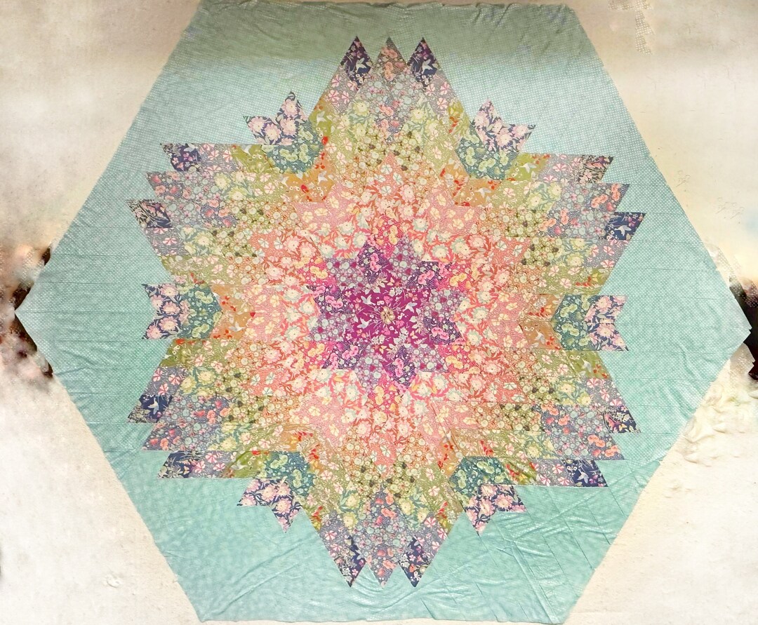 Diamond Hexagon Star Quilt Pattern Pdf. 90x104 Fat (Instant Download