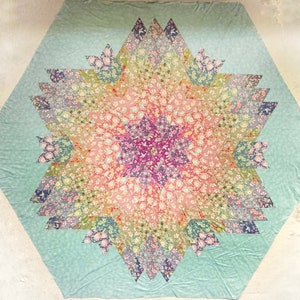 Diamond Hexagon Star quilt pattern pdf. 90”x104” fat quarter friendly.