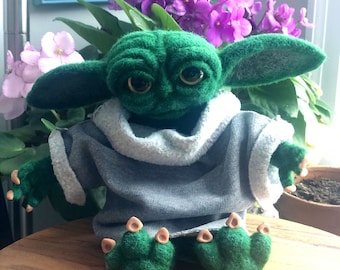 Baby Yoda. Felted animals. Custom animals felting.  Artois character.
