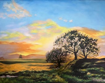 Original painting in pastel. Bright sunny landscape. 18 by 24 inches, signed by author. done on velvet paper.