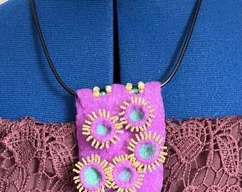 Ocean life inspired unique wet felted  and beaded necklace. One of the kind handmade. It will give your image unique vibe and glamour.