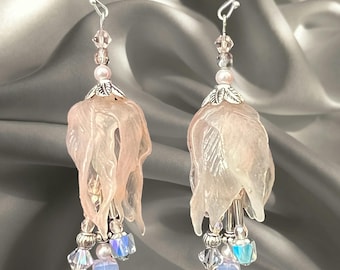 Tender Tulips - this unique handmade earring made with cold porcelain, glass Czech beads and silver tone hardware