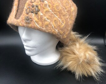 Super soft and warm winter handmade, one of the kind alpaca felted hat. Want to own the only one accessory in the world. This one will do it